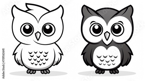 Drawing for children's coloring book cute owl. Illustration winter line on white background