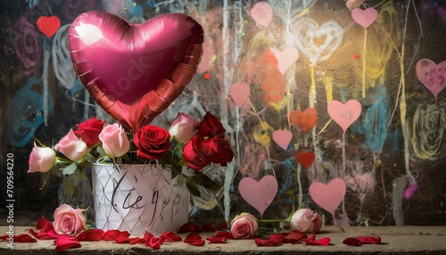 Love-Struck Decor: Roses and Heart Balloons for Valentine's Day