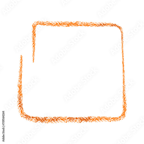 Hand drawn doodle chalk crayon brush math school sign for diagrams. Orange square box, circle in colored grunge style. Freehand simple wax icon isolated on white.