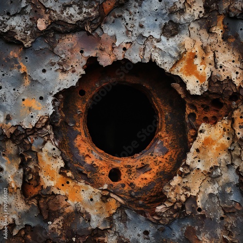 Rusted metal texture with a hole in it Generative AI