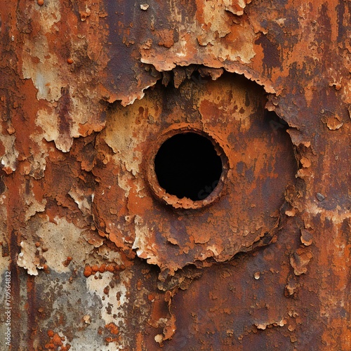 Rusted metal texture with a hole in it Generative AI