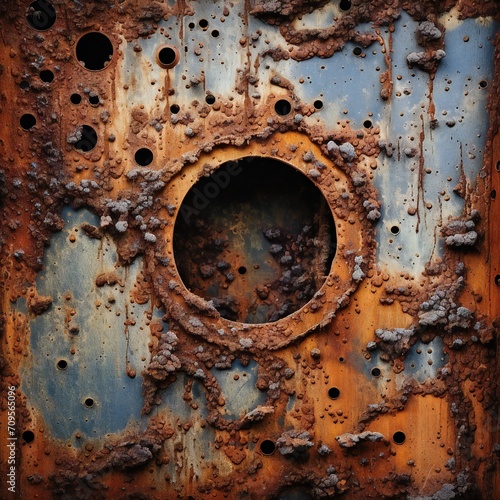 Rusted metal texture with a hole in it Generative AI