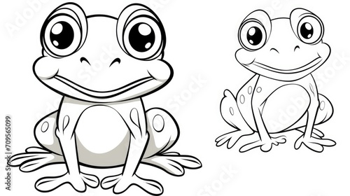 Drawing for children s coloring book cute frog. Illustration winter line on white background