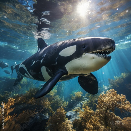Photo of a magnificent and awe-inspiring orca. Generative AI