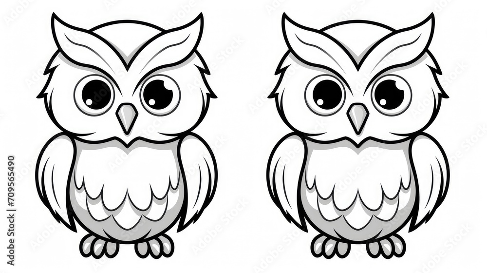 Drawing for children's coloring book cute owl. Illustration winter line on white background