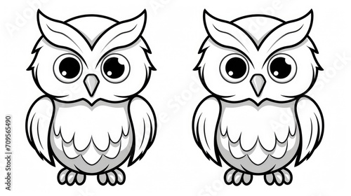 Drawing for children's coloring book cute owl. Illustration winter line on white background