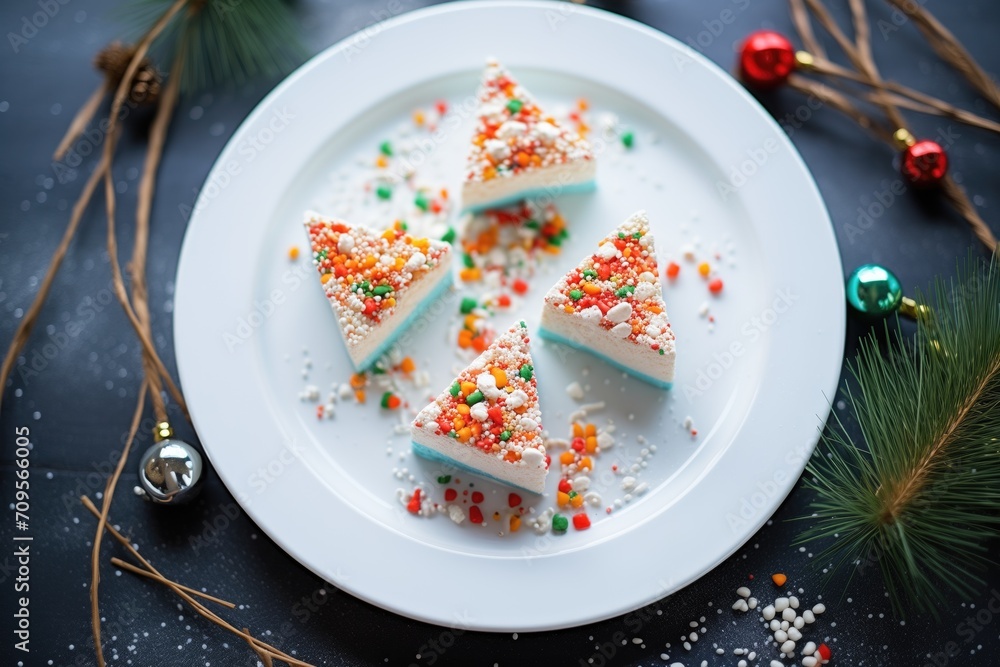 triangular marshmallow treats on a festive plate triangular marshmallow treats on a festive plate