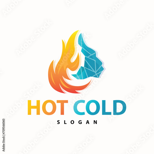 hot and cold logo, minimalist design fire, water, ice, sun temple brand simple product