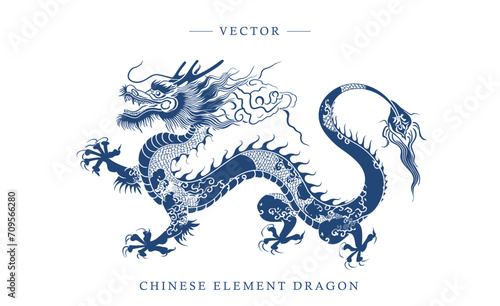 Blue and white porcelain Chinese dragon pattern