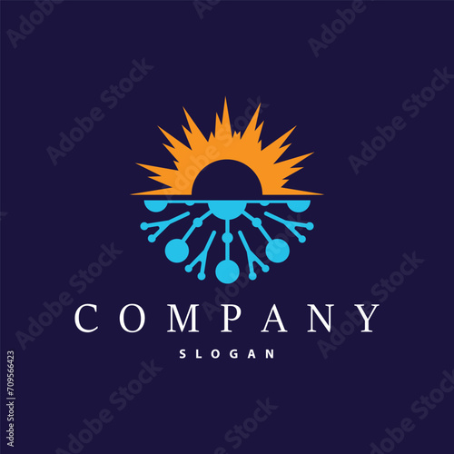 hot and cold logo, minimalist design fire, water, ice, sun temple brand simple product