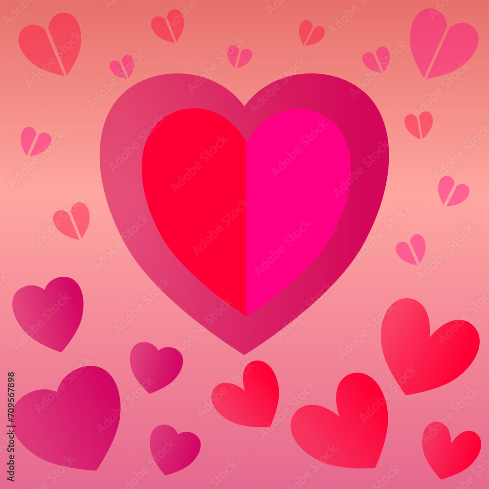 valentine background with pink and red hearts