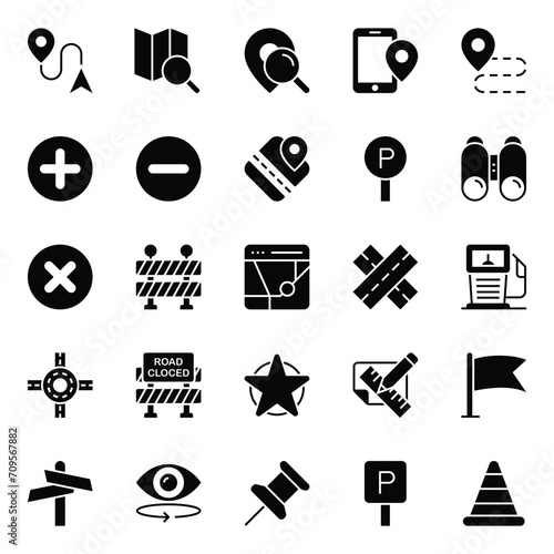 Glyph icons set for Map and navigation.