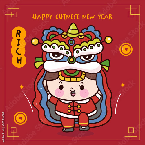 chinese new year greeting card with lion dance