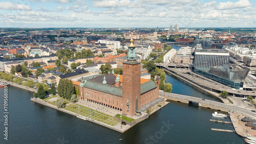 Stockholm, Sweden. Stockholm City Hall and Lake Malaren. Panorama of the city. Summer day, Aerial View © nikitamaykov