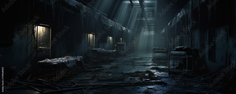 Obraz premium Spooky abandoned hospital interior Generative AI