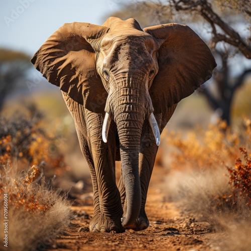 Photo of a wise and ancient elephant in the wild. Generative AI