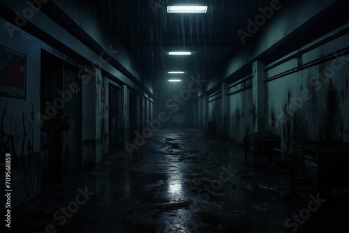 Spooky abandoned hospital interior Generative AI