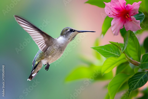 Anmut in der Luft: Ein majestätischer Kolibri zeigt seine lebendige Schönheit im fließenden Flug, ein farbenprächtiges Naturspektakel der leichten Eleganz photo