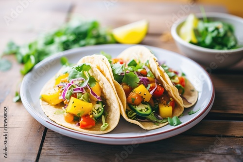 vegan tacos with mango pineapple salsa