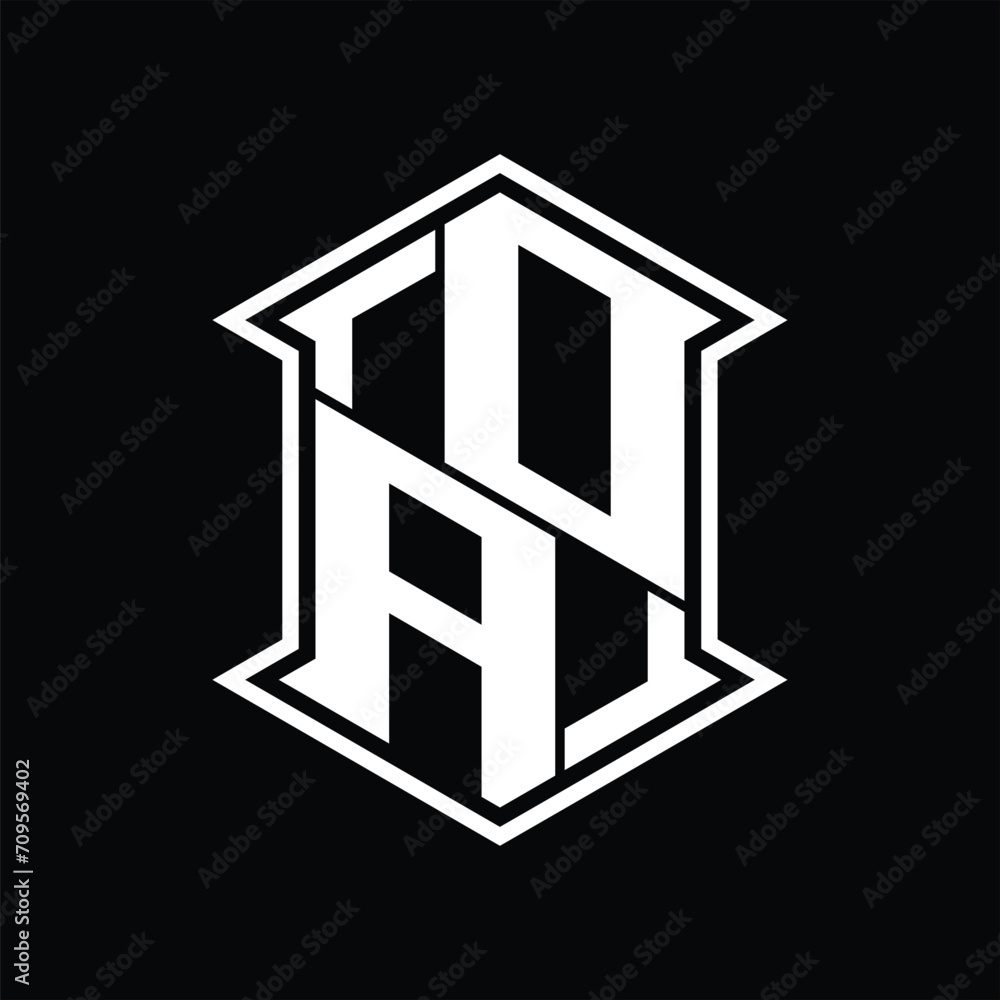 OA Logo monogram hexagon shield shape up and down with sharp corner isolated style design OA Logo monogram hexagon shield shape up and down with sharp corner isolated style design