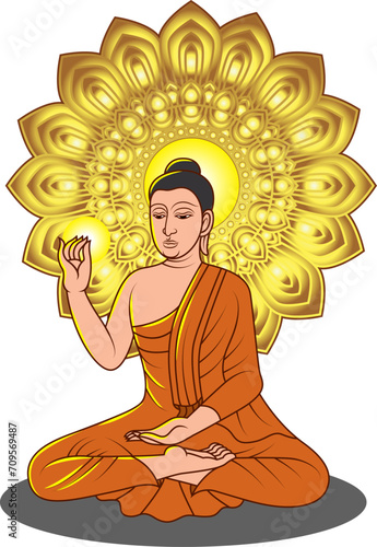 Makha Bucha day is an important Buddhist Day. The lord Buddha sits on a rock With Dharmachakra . Is teaching Action.