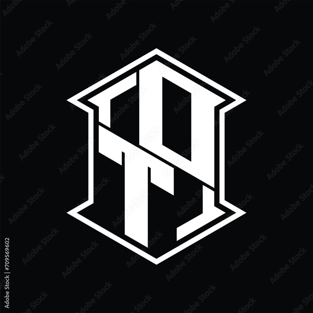 OT Logo monogram hexagon shield shape up and down with sharp corner isolated style design OT Logo monogram hexagon shield shape up and down with sharp corner isolated style design