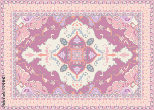 Colorful ornamental vector design for rug, tapis, yoga mat. Geometric ethnic clipart. Arabian ornamental carpet with decorative elements.Persian carpet,
