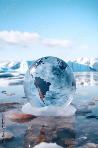 Globe Earth Glass and ice, Global warming