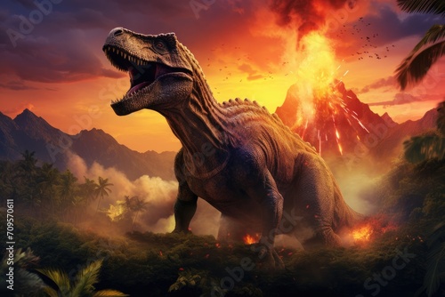 The extinction of the dinosaurs, due to the eruption of Mount Merapi and the release of hot lava © jambulart