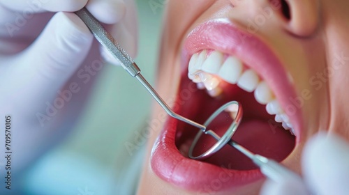 Close-up of patient s open mouth during oral checkup with mirror