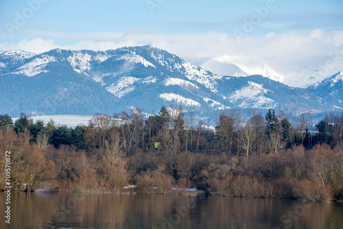 Winter in the Slovak Tatra Mountains full of snow.