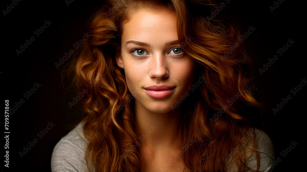 Fototapeta premium Captivating Beauty: Close-up of a Woman with Radiant Skin and Alluring Features