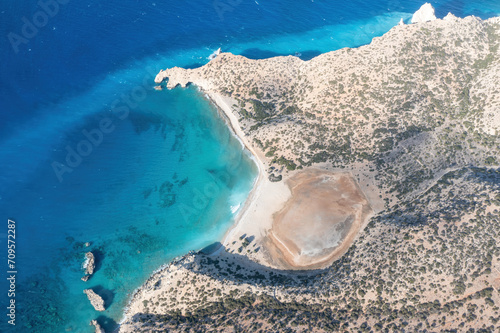 Crete, Cape Tripiti at Gavdos southernmost Greek island. Aerial drone view of beach at Libyan sea. photo