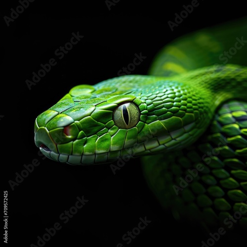 In this mesmerizing close-up, encounter a vibrant green snake showcasing its intricate scales, offering a captivating glimpse into the wild beauty of nature in 2025