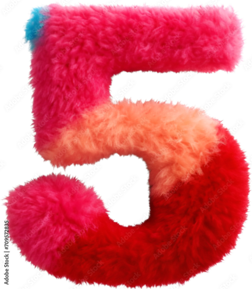 Number 5 made of soft felt and fluffy fur icon isolated on white. colorful circus-inspired. Number 5 made of soft felt and fluffy fur icon isolated on white. colorful circus-inspired.