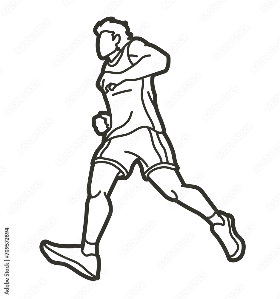 Fototapeta premium A Man Running Action Marathon Runner Start Running Movement Cartoon Sport Graphic Vector