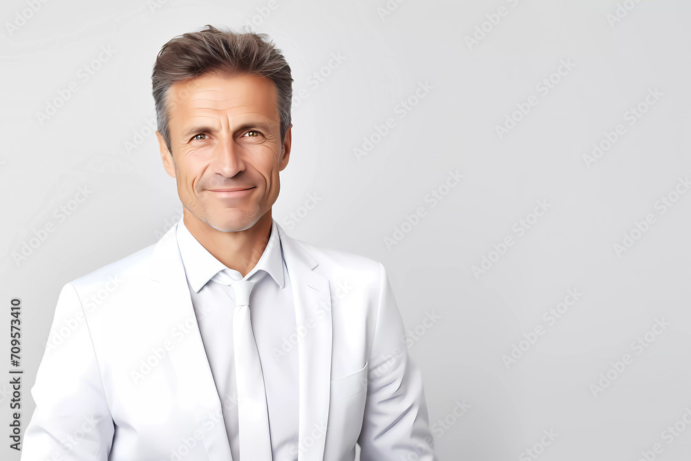 Businessman in white dress on clean background. Generative ai design.
