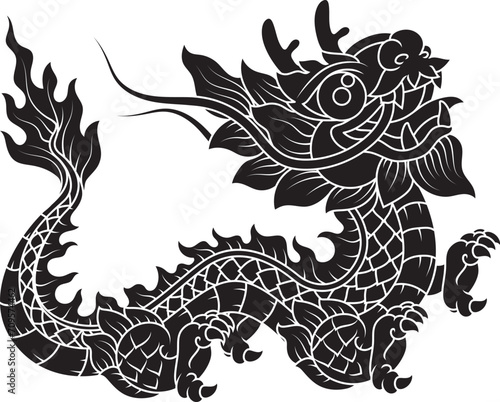 Minimal cute black Chinese dragon . Lunar day festival.