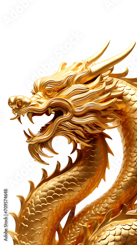 Chinese dragon made of gold on transparent background PNG