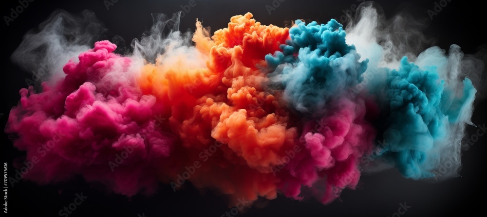 Colorful powder explosion abstract close up dust on vibrant backdrop, resembling holi paint bursts