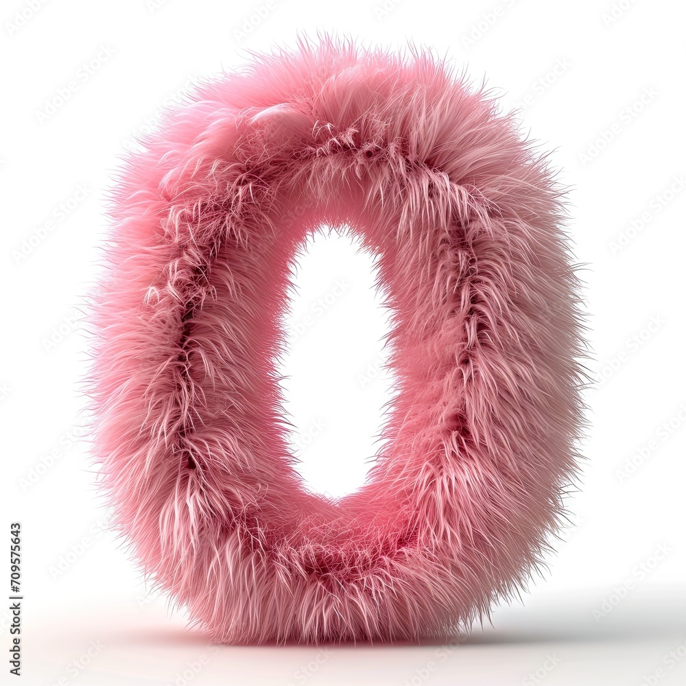 number zero made of pink fur isolated on white background number zero made of pink fur isolated on white background