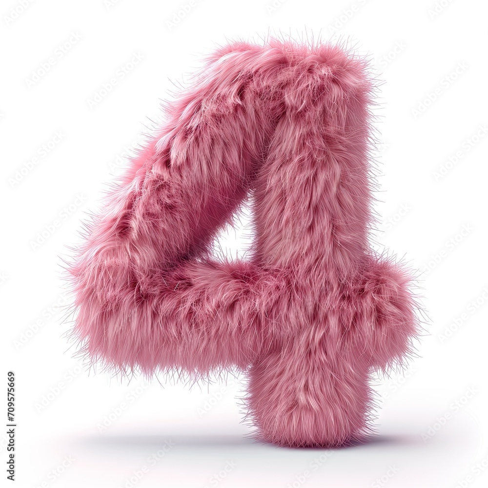 number four made of pink fur isolated on white background number four made of pink fur isolated on white background