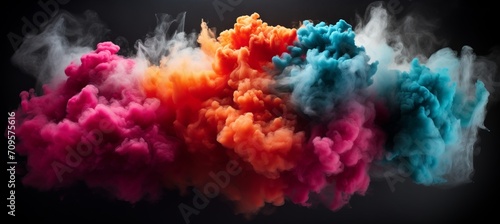 Colorful powder explosion abstract close up dust on vibrant backdrop, resembling holi paint bursts © Aliaksandra
