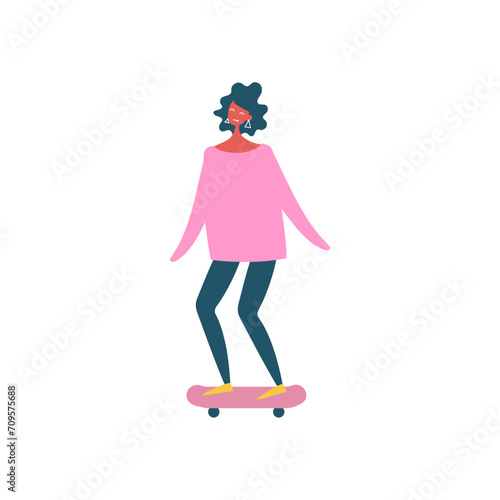 vector person pose in pink clothes studio