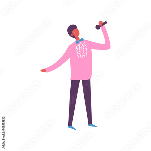 vector person pose in pink clothes studio