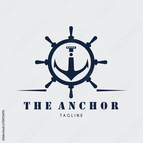 steering wheel anchor nautical logo vector design for use brand company business