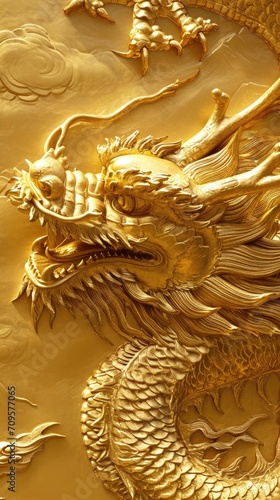 Golden Dragon Metropolis Background created with Generative AI Technology