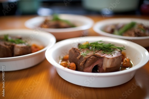 individual pot roast servings in mini cocottes photo