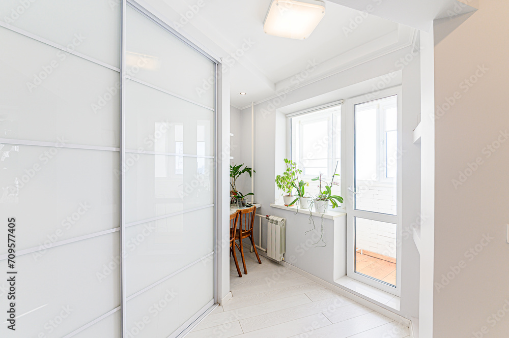 Russia, Moscow- May 27, 2020: interior apartment room balcony overlooking the street Russia, Moscow- May 27, 2020: interior apartment room balcony overlooking the street