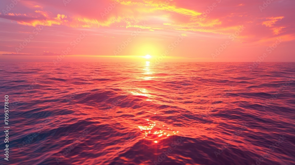 Cybernetic Ocean Sunset Glow Background created with Generative AI Technology